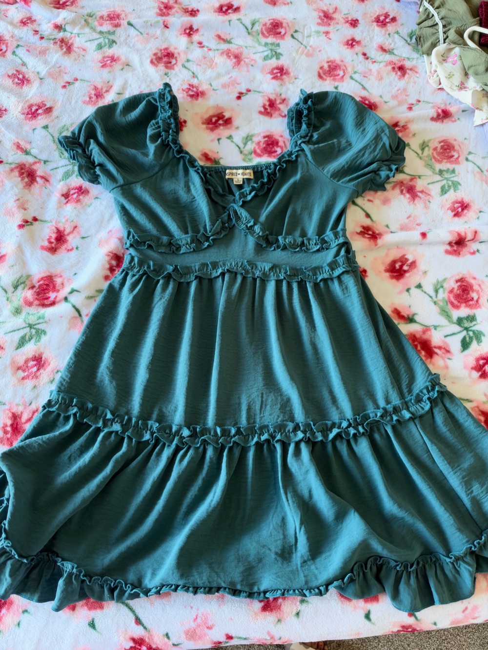 Teal Ruffle V-Neck Women's Top